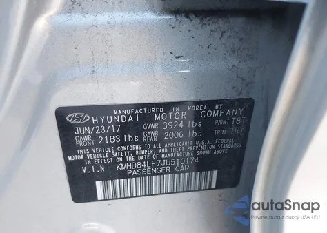 2018 Hyundai Elantra Sel z USA, uszkodzony, nr VIN KMHD84LF7JU510174